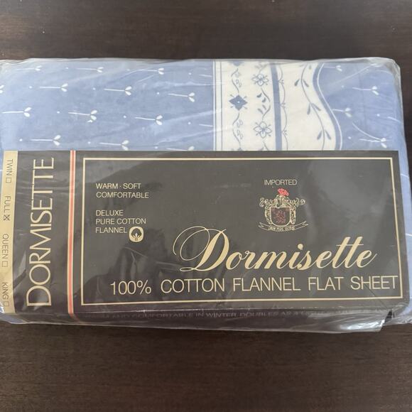 VTG New Dormisette Flannel Full Double Flat Sheet 2 Pillowcases 100% Cotton Blue - Picture 3 of 14